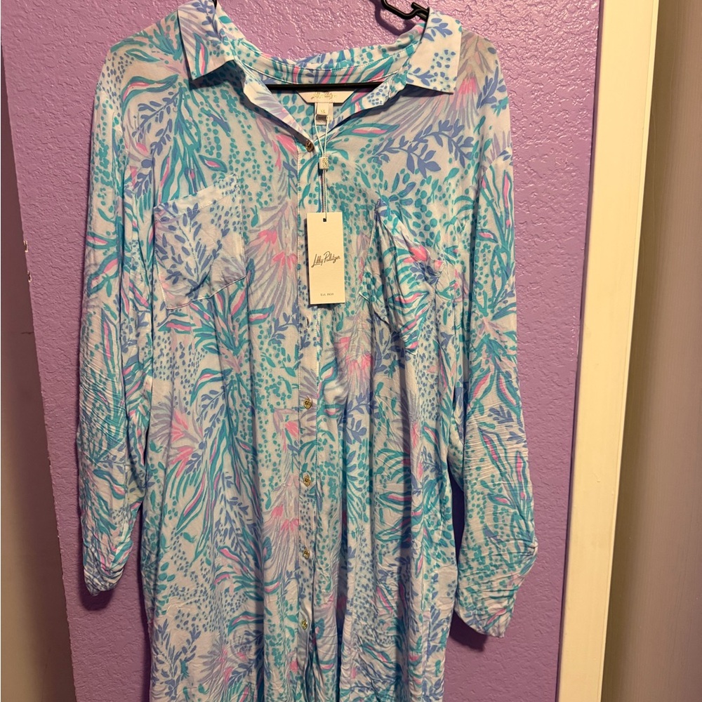 Lilly Pulitzer Blue and Pink Tropical Dress